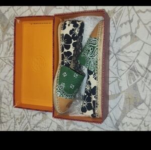 Tory Burch Green and Black Floral Espadrilles